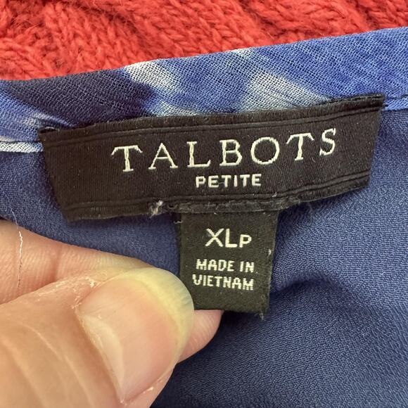 Talbots Blouse Womens XLP Petite Ikat Print Short Sleeve Tie Neck Top Polyester - Picture 5 of 9